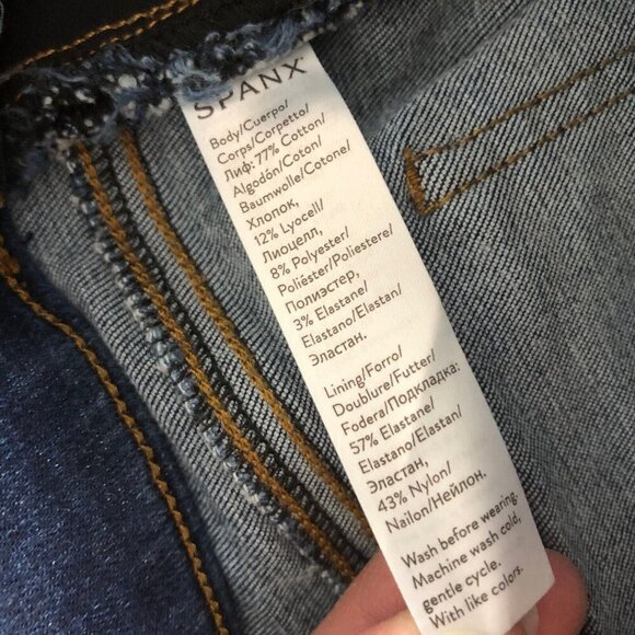 SPANX Distressed Ankle Skinny Jeans, Sz M, Medium Wash, Raw Hem, Stretch Pull on - Picture 9 of 11